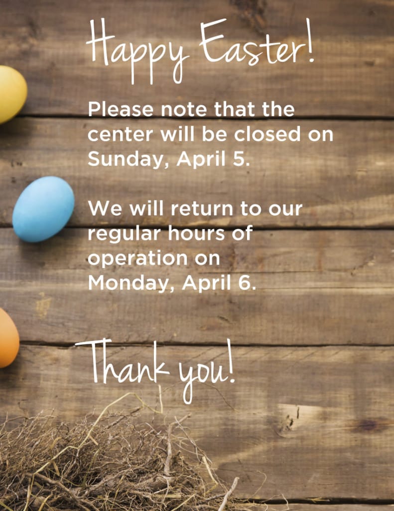 Closed Easter Sunday (Sunday, April 5) - RWJ Rahway Fitness and Wellness Center at Carteret